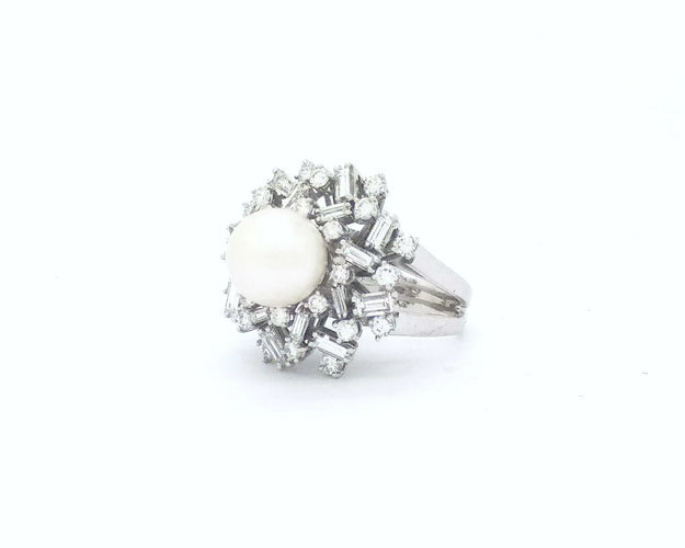 Bague Bague en or blanc 18 ct avec perle australienne et diamants 58 Facettes 5669