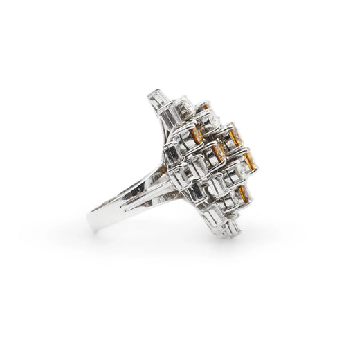 Bague 54 Bague en or blanc 18 carats avec diamants jaunes et blancs 58 Facettes 8819