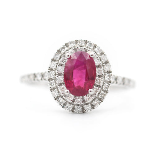 Bague 55 Bague en or blanc 18 carats avec rubis 1,19 ct et diamants 58 Facettes 14503