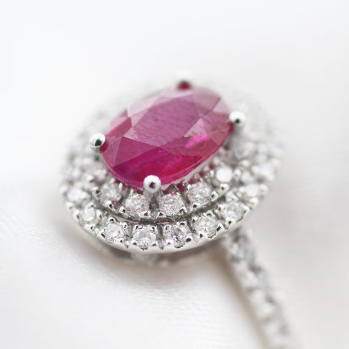 Bague 55 Bague en or blanc 18 carats avec rubis 1,19 ct et diamants 58 Facettes 14503