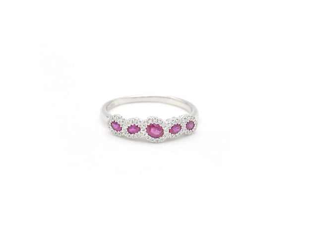Bague 59 Bague en or blanc 18 ct avec rubis et diamants 58 Facettes 14638