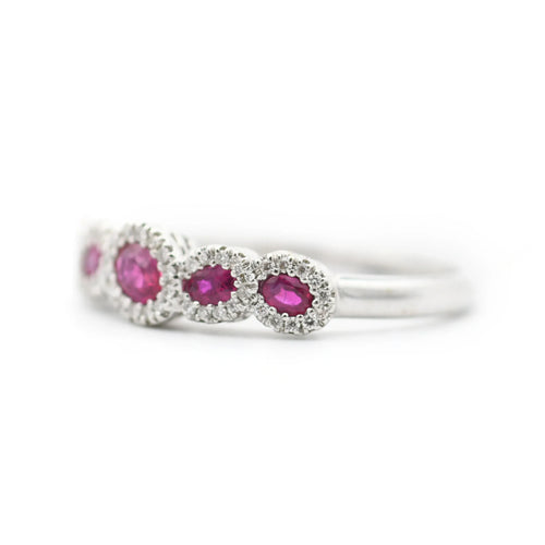 Bague 59 Bague en or blanc 18 ct avec rubis et diamants 58 Facettes 14638