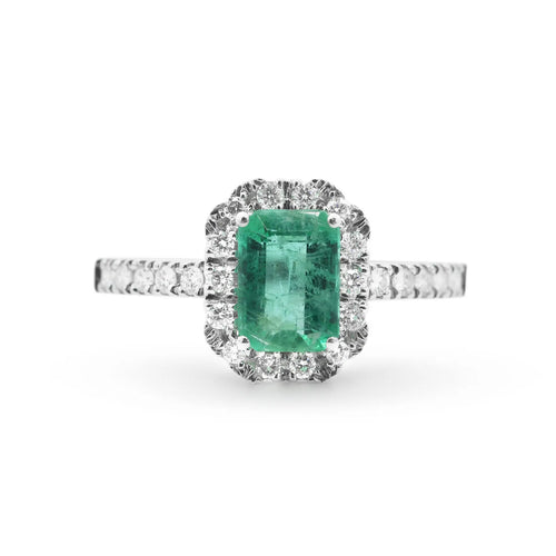 Bague 57 Bague en or blanc 18 ct avec émeraude 0,98 ct et diamants 58 Facettes 17923