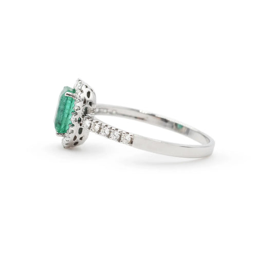 Bague 57 Bague en or blanc 18 ct avec émeraude 0,98 ct et diamants 58 Facettes 17923