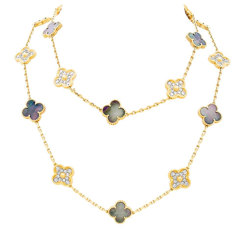 Collier Van Cleef & Arpels Vintage Alhambra - Sautoir en or rose nacre et diamants 58 Facettes 35305