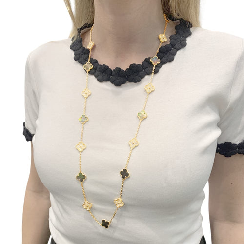 Collier Van Cleef & Arpels Vintage Alhambra - Sautoir en or rose nacre et diamants 58 Facettes 35305
