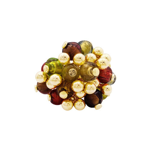 Bague 59 Pompon - Bague vintage en or jaune 750 et verre multicolore 58 Facettes 35188