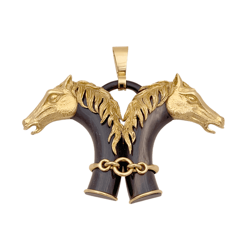 Pendentif Pendentif FRED double tête de cheval en or jaune et corne. 58 Facettes 34724