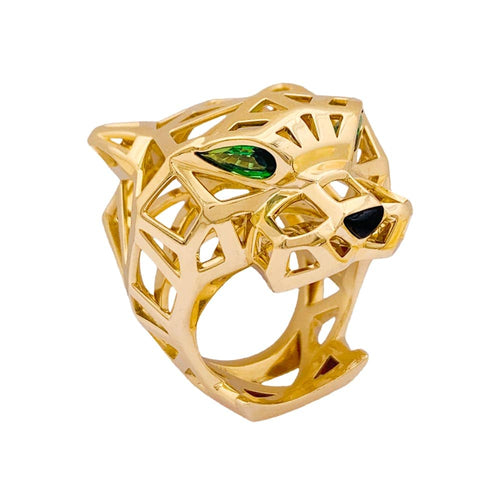 Bague 53 Cartier Panthère de Cartier - Bague en or jaune 750, tsavorites et onyx 58 Facettes 34839