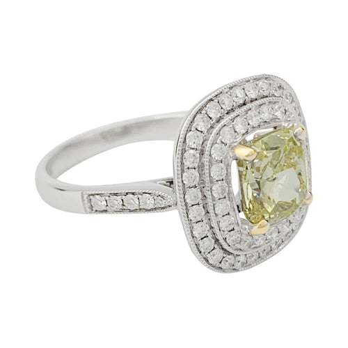 Bague 55 Bague en or blanc 750 sertie de diamants et diamant jaune 2 ct 58 Facettes 31972