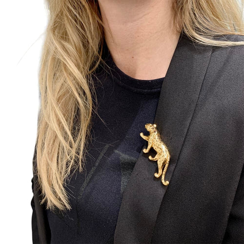 Broche Broche Cartier, "Panthère", or jaune, émail, émeraudes. 58 Facettes 34989