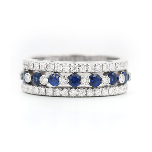 Bague Bague jonc en or blanc 18 ct avec saphirs et diamants 58 Facettes 22374