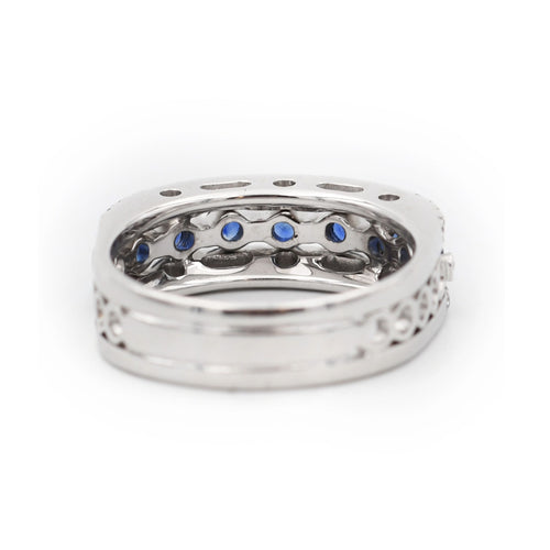 Bague Bague jonc en or blanc 18 ct avec saphirs et diamants 58 Facettes 22374