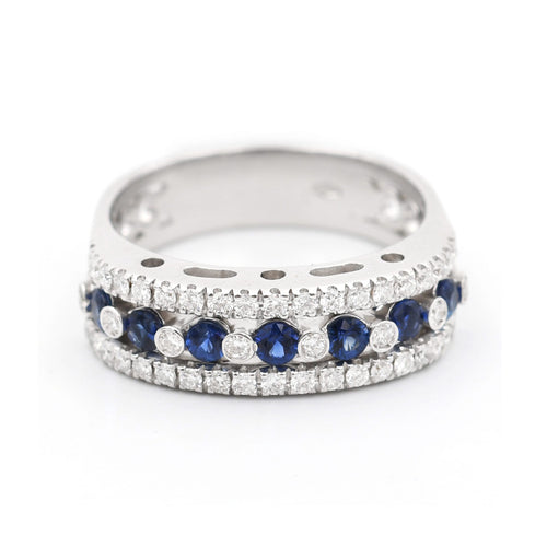 Bague Bague jonc en or blanc 18 ct avec saphirs et diamants 58 Facettes 22374