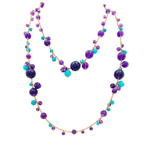 Collier Sautoir Cartier, "Délices de Goa", or rose, améthystes, turquoises et diamants. 58 Facettes 35058