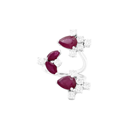 Bague 48 Bague ouverte en or blanc, rubis et diamants 58 Facettes 35094
