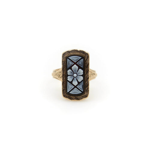 Bague Époque victorienne - Bague en or 14k à agate rubanée sculptée 58 Facettes