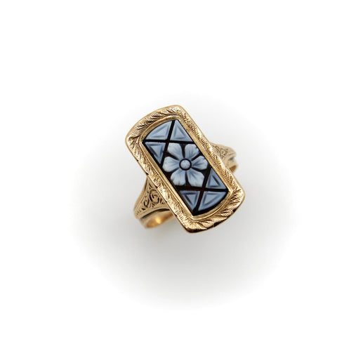 Bague Époque victorienne - Bague en or 14k à agate rubanée sculptée 58 Facettes