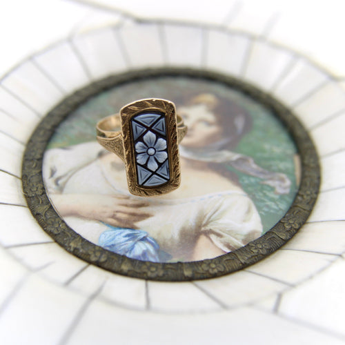 Bague Époque victorienne - Bague en or 14k à agate rubanée sculptée 58 Facettes