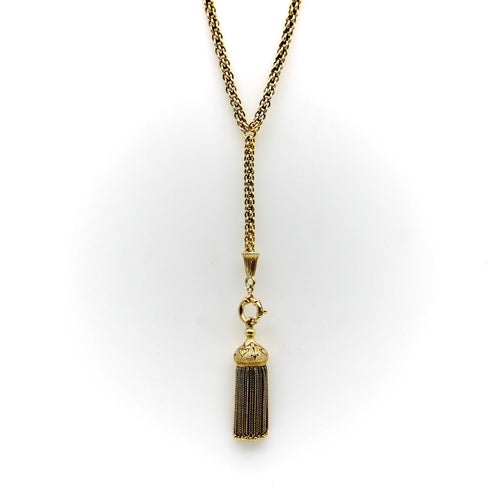 Collier Chaîne victorienne longue à maillons fantaisie en or 14K avec pampille émaillée 58 Facettes