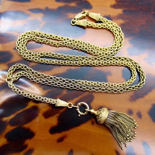 Collier Chaîne victorienne longue à maillons fantaisie en or 14K avec pampille émaillée 58 Facettes