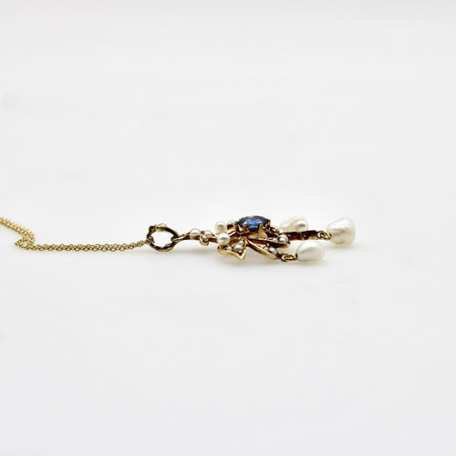 Pendentif Époque édouardienne - Pendentif en or 14k saphir et perles de semence 58 Facettes A2005T