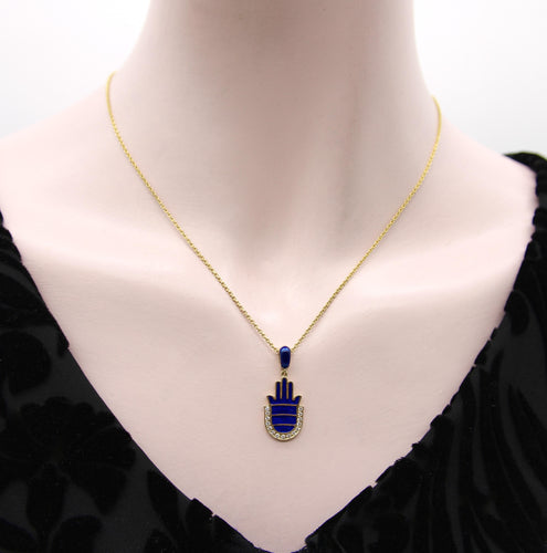 Pendentif Pendentif Hamsa en or jaune 14K et émail bleu, diamants 58 Facettes A2005R