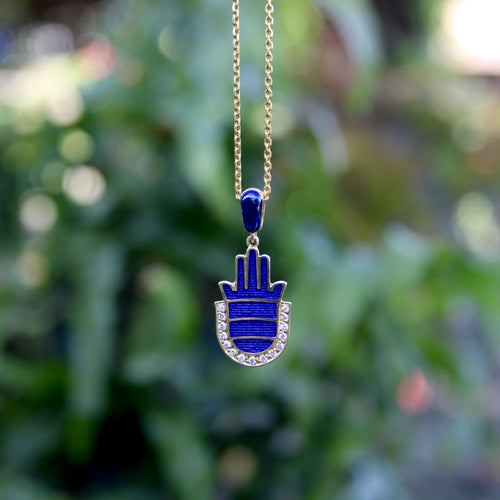Pendentif Pendentif Hamsa en or jaune 14K et émail bleu, diamants 58 Facettes A2005R