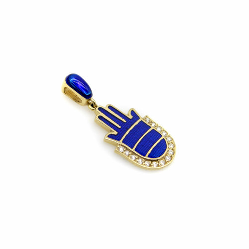 Pendentif Pendentif Hamsa en or jaune 14K et émail bleu, diamants 58 Facettes A2005R