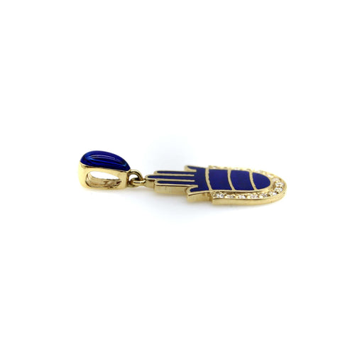 Pendentif Pendentif Hamsa en or jaune 14K et émail bleu, diamants 58 Facettes A2005R