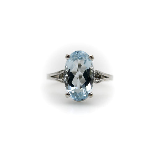 Bague 53 Amsterdam SAUER - Bague vintage en or blanc 18k avec aigue-marine et diamants 58 Facettes A20062