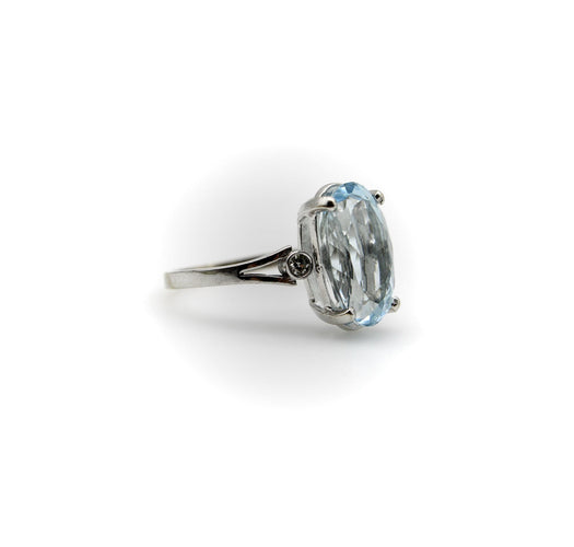 Bague 53 Amsterdam SAUER - Bague vintage en or blanc 18k avec aigue-marine et diamants 58 Facettes A20062