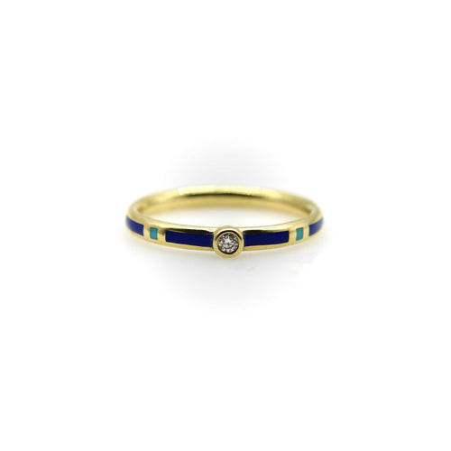 Bague 53 Bague en or 18K émaillée bleu et turquoise avec diamant 58 Facettes