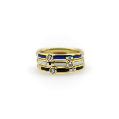 Bague 53 Bague en or 18K émaillée bleu et turquoise avec diamant 58 Facettes