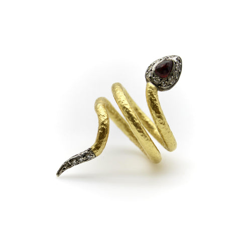 Bague 57 Bague serpent vintage en or 22k, argent, rubis et diamants 58 Facettes A2005J