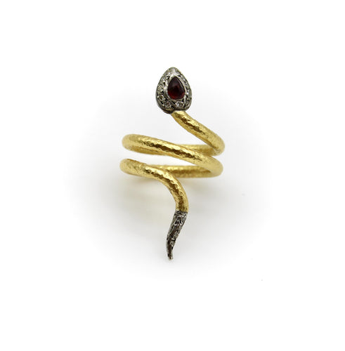 Bague 57 Bague serpent vintage en or 22k, argent, rubis et diamants 58 Facettes A2005J