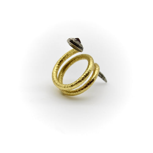 Bague 57 Bague serpent vintage en or 22k, argent, rubis et diamants 58 Facettes A2005J
