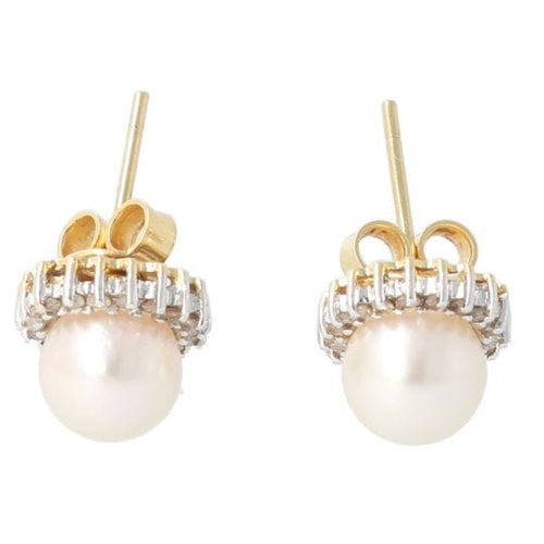 Boucles d'oreilles Boucles d'oreilles perles de culture en or jaune 18K et diamants 58 Facettes 4196