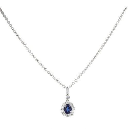Collier Pendentif - Collier en or blanc avec diamants et saphir 58 Facettes 4303
