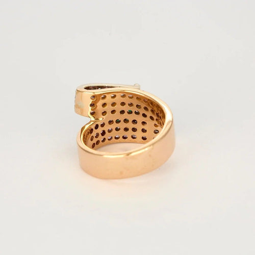 Bague 57 Bague ruban or rose, émeraude et saphirs roses 58 Facettes 240321