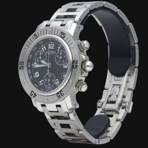 Montre Hermès Clipper - Montre chronographe à quartz en acier 58 Facettes MT40221