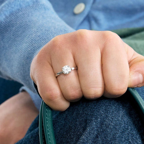 Bague 53 Solitaire or gris et diamant 1.10ct, F, VVS2 58 Facettes 250014