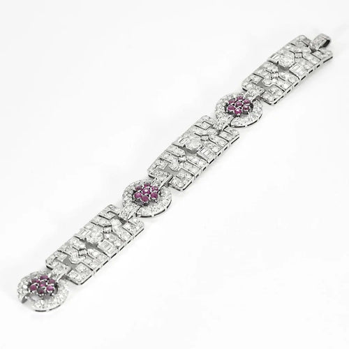 Bracelet Bracelet Art Déco, platine, diamants et rubis 58 Facettes 250257