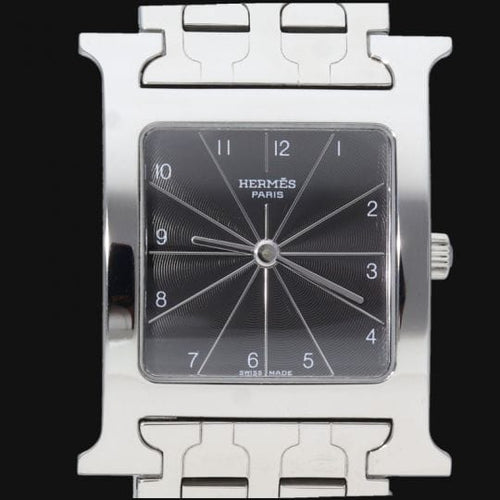 Montre Hermès Heure H - Montre en acier, cadran noir quartz 58 Facettes MT42230