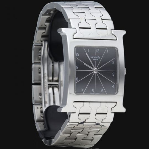 Montre Hermès Heure H - Montre en acier, cadran noir quartz 58 Facettes MT42230