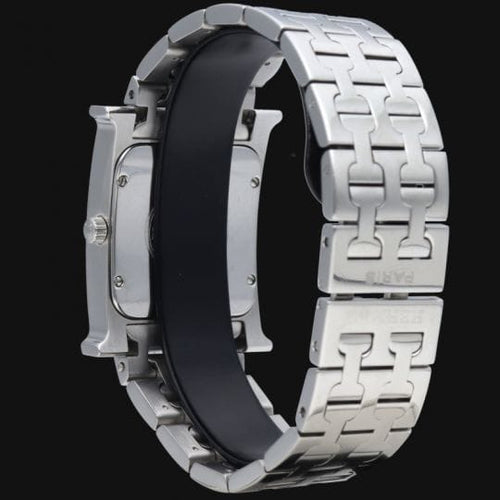 Montre Hermès Heure H - Montre en acier, cadran noir quartz 58 Facettes MT42230