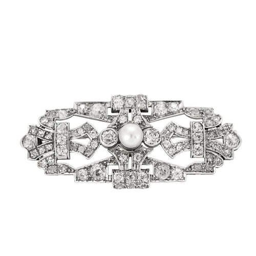 Broche Broche Art déco en or blanc, perle et diamants 58 Facettes 250301