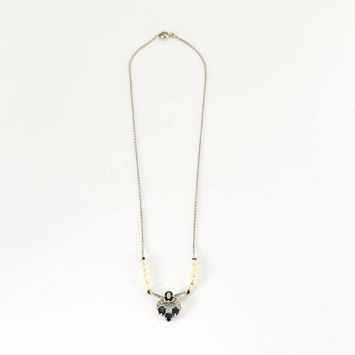 Collier Collier Or Blanc, Diamants, Saphirs et Perles de Culture 58 Facettes B240799