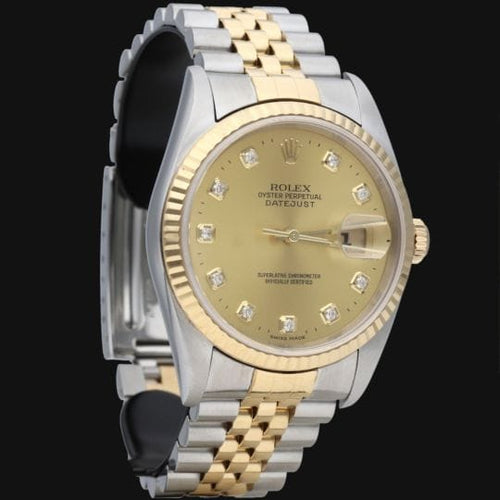 Montre Rolex Datejust - Montre 36 mm en or jaune et acier avec diamants 58 Facettes MT42528