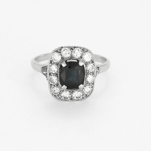 Bague 56 Bague en or blanc, saphir et diamants 58 Facettes B250363